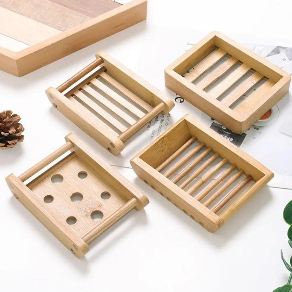 Wooden Natural Bamboo Soap Dishes Tray Holder Storage Soap Rack Plate Box Container Portable Bathroom Soap Dish Storage