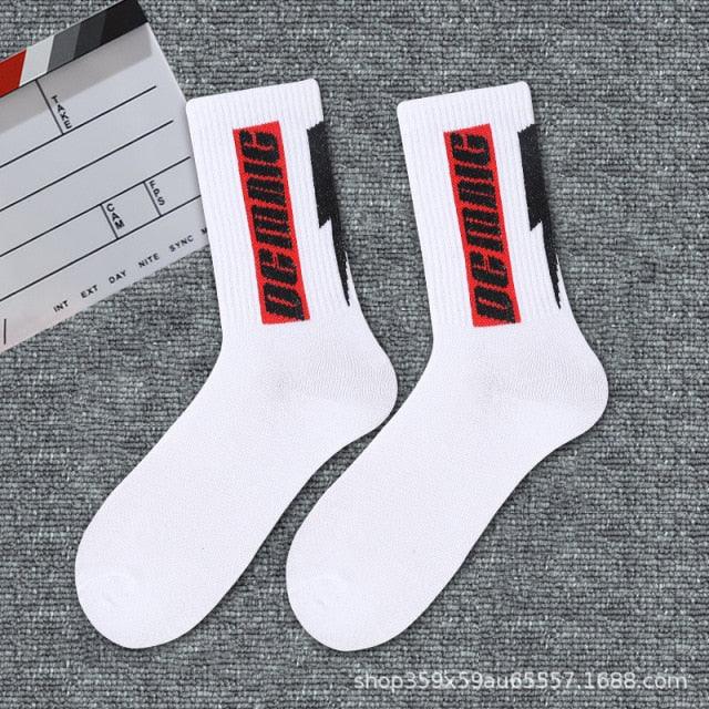 1 Pair Brand New Fashion Pure Cotton Black White Crew Unisex Socks Sports High Skateboard Blaze Street Wear Happy Long Warm Winter And Autumn Socks For Men And Women