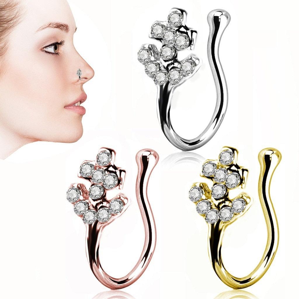 1 Pcs butterfly Non Pierced Without Hole Nose Ring Clip On Nose Hoop Ring  Stainless Steel Non-Piercing Fake Piercings Ear Cuff Tragus Earrings Cartilage Stainless Steel Ear Cuff Tiny Nose Rings Non Piercing Clip on Cartilage Earrings for Men Women