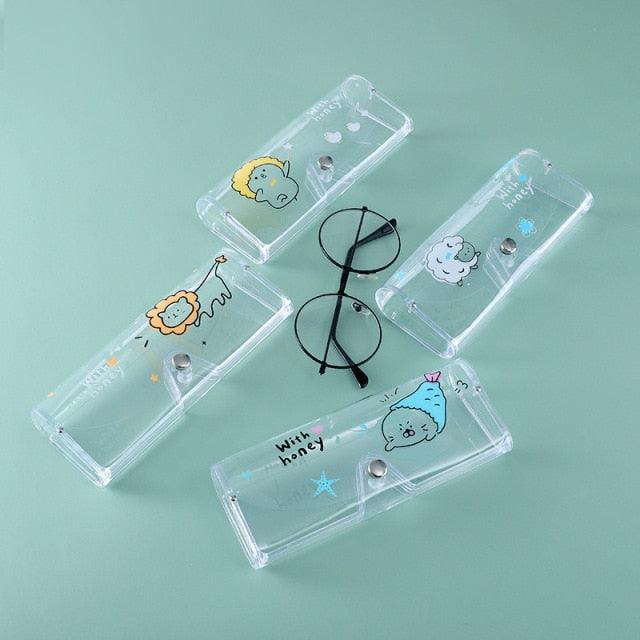 1 Pcs Cartoon Cow Transparent Glasses Case Student Glasses PVC Women Sunglasses Case Protective Case For Women Kids Button Closure Small Sunglass Case For Kids