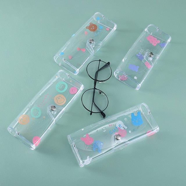 1 Pcs Cartoon Cow Transparent Glasses Case Student Glasses PVC Women Sunglasses Case Protective Case For Women Kids Button Closure Small Sunglass Case For Kids