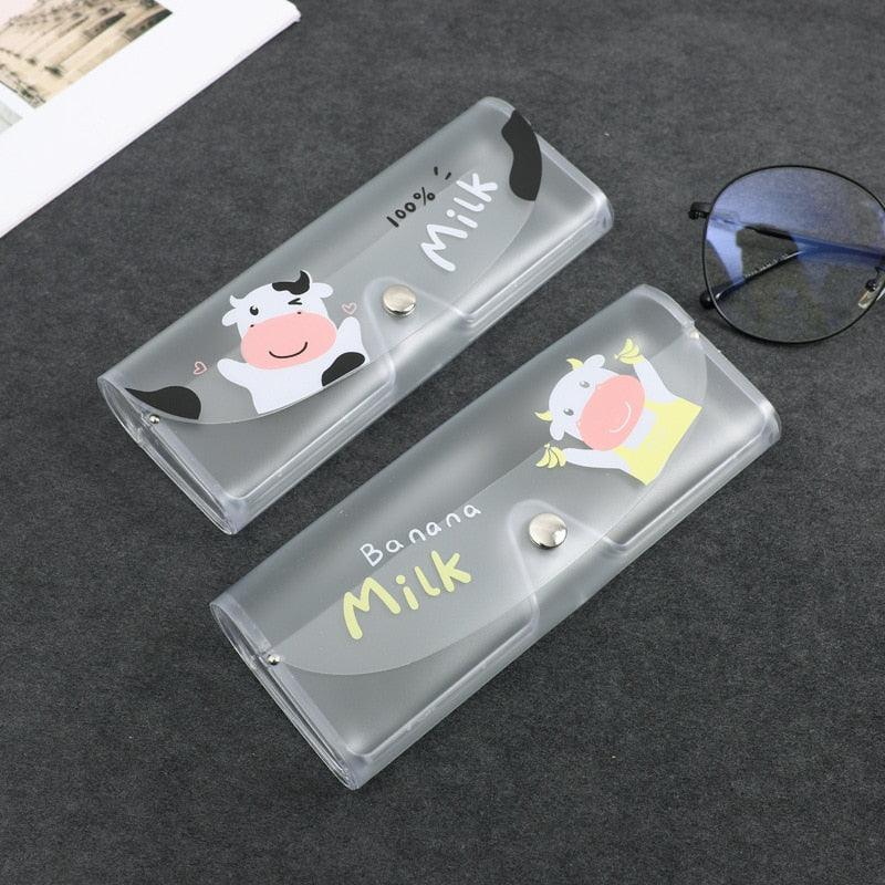 1 Pcs Cartoon Cow Transparent Glasses Case Student Glasses PVC Women Sunglasses Case Protective Case For Women Kids Button Closure Small Sunglass Case For Kids