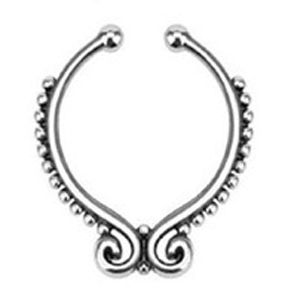 1 Pcs Stainless Steel Fake Nose Ring Clip On Septum Piercing Faux Hoop Nose Ring Nose Punk Body Cartilage Tragus Ring Body Jewelry Fake Crystal Nose Piercing Body Jewelry Floral Nose Hoop Nostril Nose Ring Piercing Jewelry