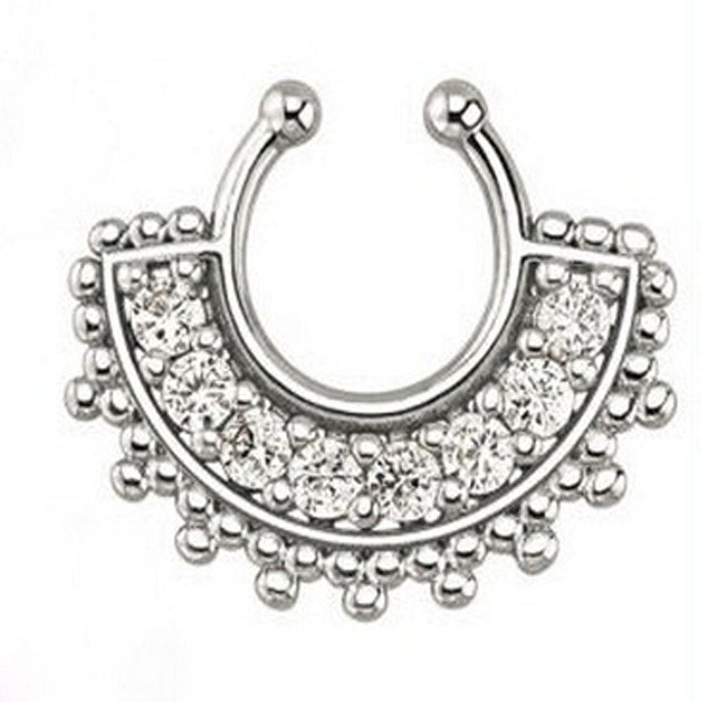 1 Pcs Stainless Steel Fake Nose Ring Clip On Septum Piercing Faux Hoop Nose Ring Nose Punk Body Cartilage Tragus Ring Body Jewelry Fake Crystal Nose Piercing Body Jewelry Floral Nose Hoop Nostril Nose Ring Piercing Jewelry