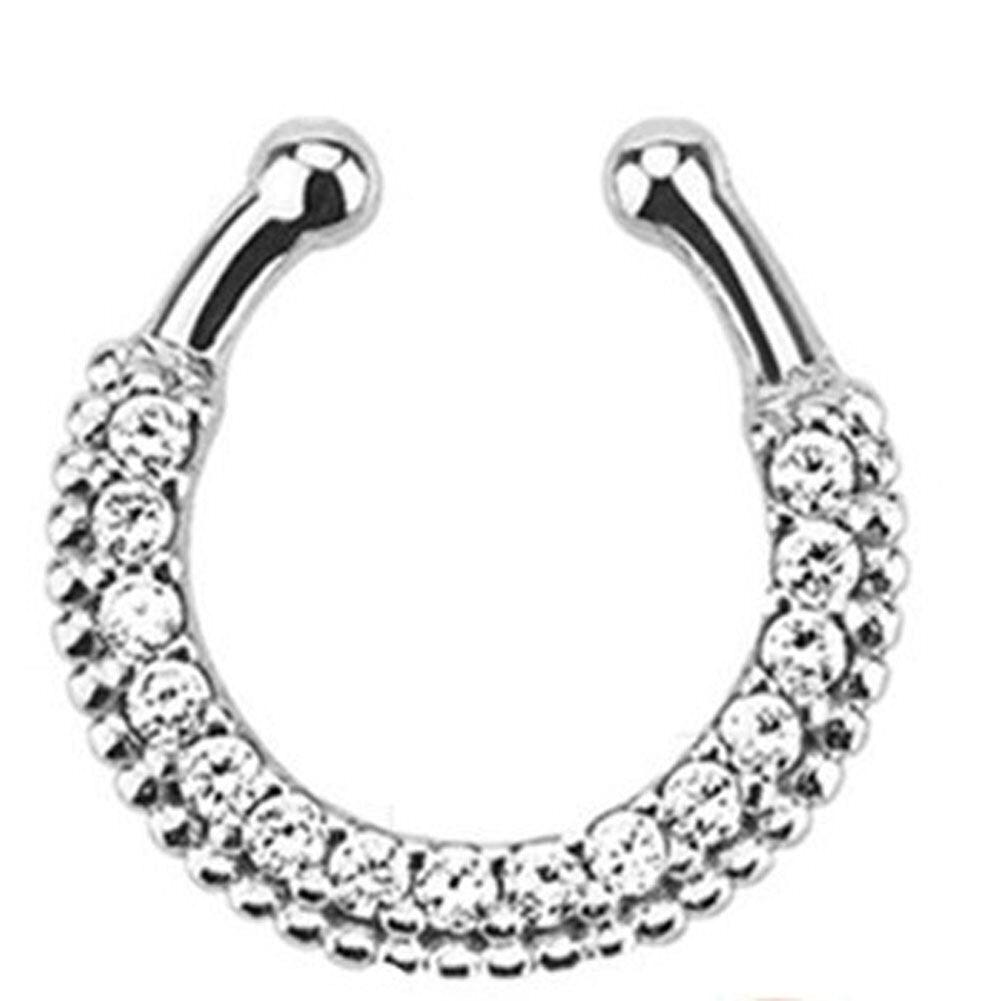 1 Pcs Stainless Steel Fake Nose Ring Clip On Septum Piercing Faux Hoop Nose Ring Nose Punk Body Cartilage Tragus Ring Body Jewelry Fake Crystal Nose Piercing Body Jewelry Floral Nose Hoop Nostril Nose Ring Piercing Jewelry