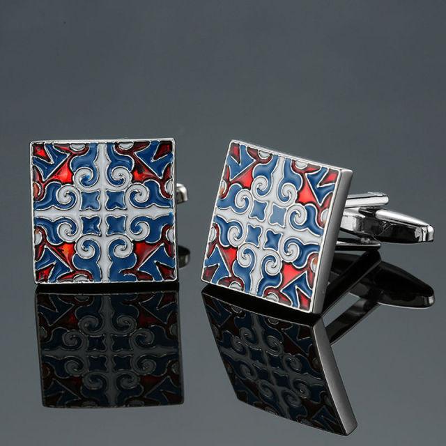 1 Set Elegant Blue Cufflinks Unique Square Cuffs Luxury Shirts Silver Cuff Link For Men Business Wedding Accessories Luxurious Tuxedo Formal Cufflinks