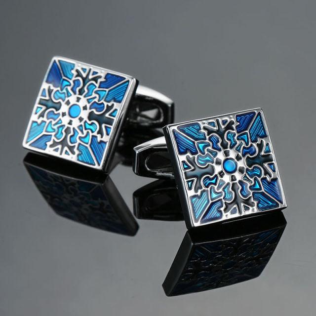 1 Set Elegant Blue Cufflinks Unique Square Cuffs Luxury Shirts Silver Cuff Link For Men Business Wedding Accessories Luxurious Tuxedo Formal Cufflinks