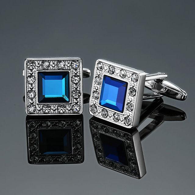 1 Set Elegant Blue Cufflinks Unique Square Cuffs Luxury Shirts Silver Cuff Link For Men Business Wedding Accessories Luxurious Tuxedo Formal Cufflinks