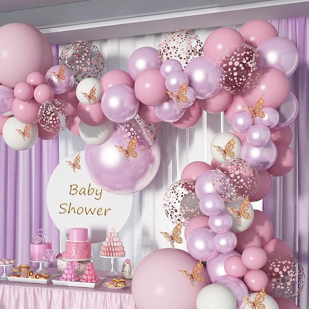 1 Set Pink Purple Chrome Rose Gold Balloon Garland With Butterfly Stickers Arch Kit For Birthday Wedding Party Decorations - STEVVEX Balloons - 90, anniversery balloons, balloon, balloons, Birthday Balloons, bridal shower balloons, colorfull balloons, cute balloon, decoration ballons, Girl Balloons, Happy Birthday Balloons, luxury balloon, party balloons, pink balloons - Stevvex.com