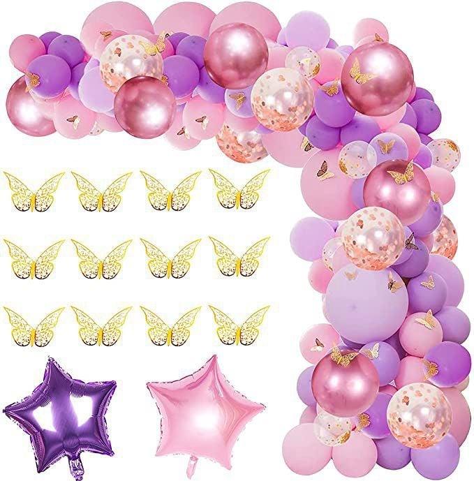 1 Set Pink Purple Chrome Rose Gold Balloon Garland With Butterfly Stickers Arch Kit For Birthday Wedding Party Decorations - STEVVEX Balloons - 90, anniversery balloons, balloon, balloons, Birthday Balloons, bridal shower balloons, colorfull balloons, cute balloon, decoration ballons, Girl Balloons, Happy Birthday Balloons, luxury balloon, party balloons, pink balloons - Stevvex.com