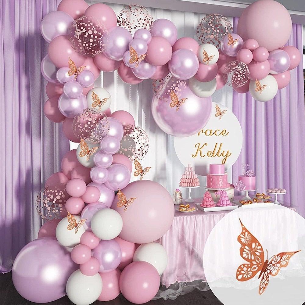 1 Set Pink Purple Chrome Rose Gold Balloon Garland With Butterfly Stickers Arch Kit For Birthday Wedding Party Decorations - STEVVEX Balloons - 90, anniversery balloons, balloon, balloons, Birthday Balloons, bridal shower balloons, colorfull balloons, cute balloon, decoration ballons, Girl Balloons, Happy Birthday Balloons, luxury balloon, party balloons, pink balloons - Stevvex.com