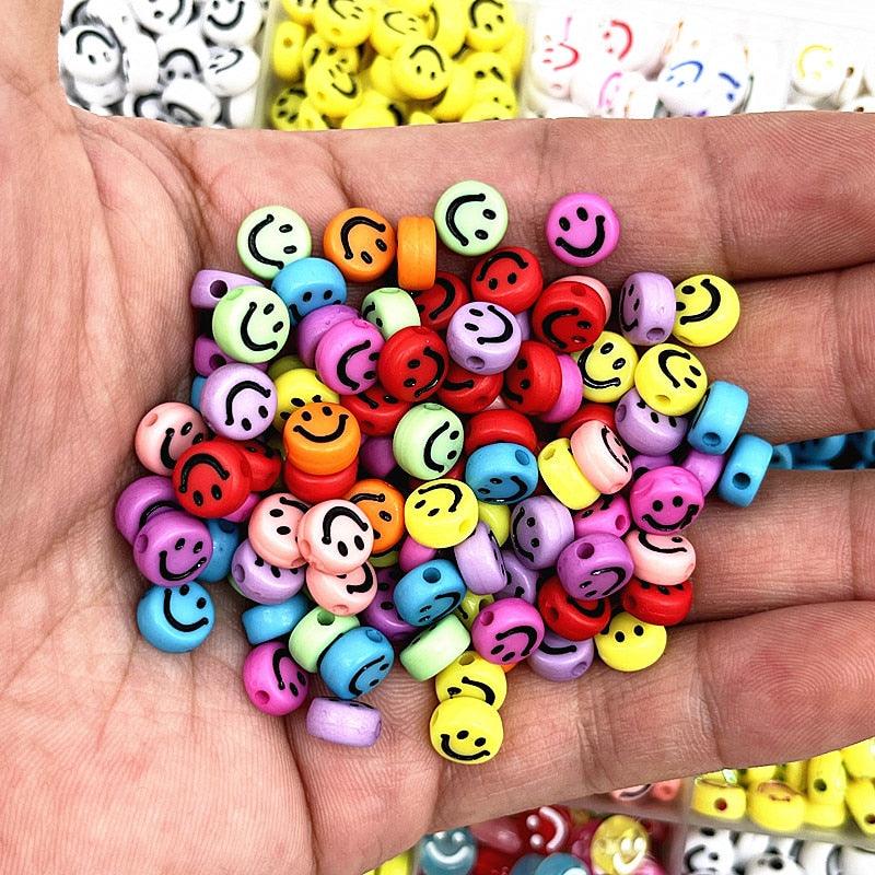 100-400pcs 7x4mm Oval Shape Smiling Face Acrylic Loose Spacer Beads for Jewelry Making Handmade Bracelet Accessories Smiley Letter Beads for Jewelry Making Bracelet Necklace