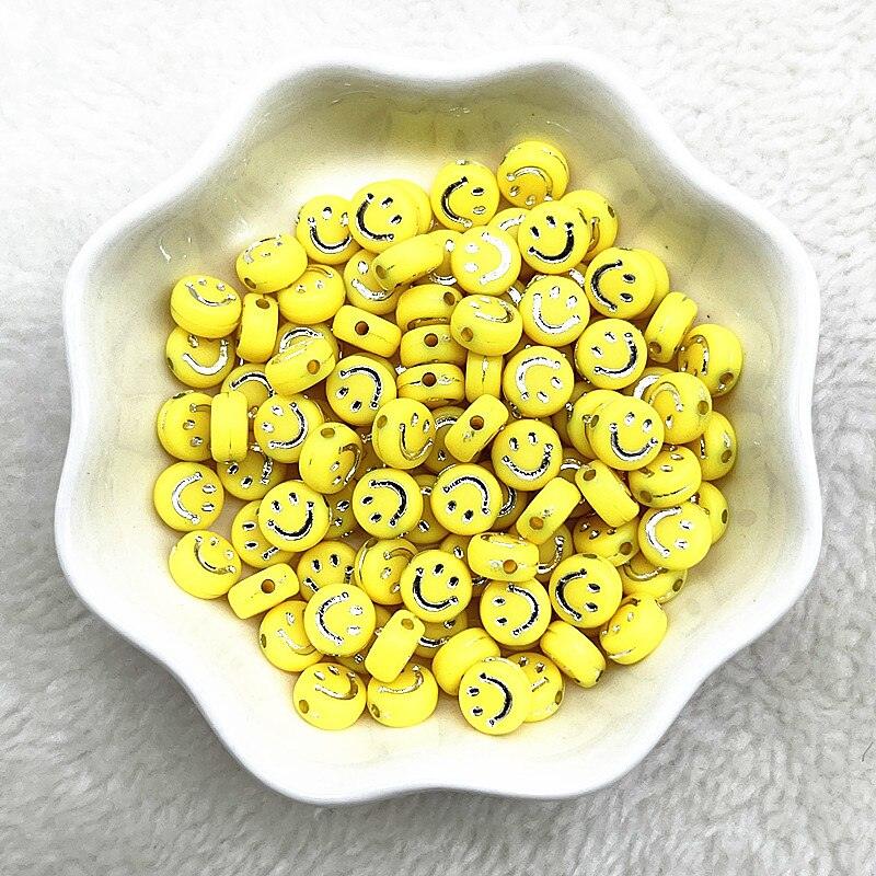 100-400pcs 7x4mm Oval Shape Smiling Face Acrylic Loose Spacer Beads for Jewelry Making Handmade Bracelet Accessories Smiley Letter Beads for Jewelry Making Bracelet Necklace