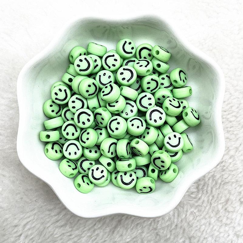 100-400pcs 7x4mm Oval Shape Smiling Face Acrylic Loose Spacer Beads for Jewelry Making Handmade Bracelet Accessories Smiley Letter Beads for Jewelry Making Bracelet Necklace