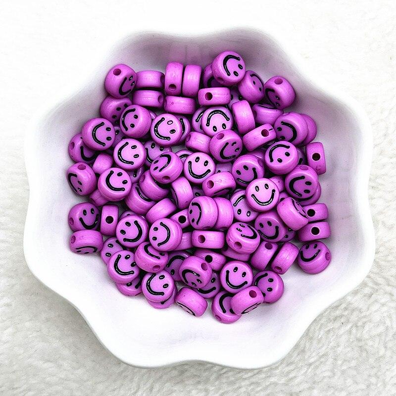 100-400pcs 7x4mm Oval Shape Smiling Face Acrylic Loose Spacer Beads for Jewelry Making Handmade Bracelet Accessories Smiley Letter Beads for Jewelry Making Bracelet Necklace