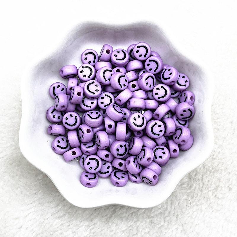 100-400pcs 7x4mm Oval Shape Smiling Face Acrylic Loose Spacer Beads for Jewelry Making Handmade Bracelet Accessories Smiley Letter Beads for Jewelry Making Bracelet Necklace