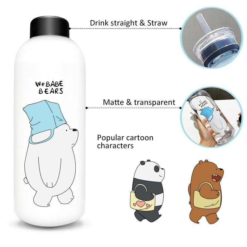 1000ml Water Bottles Cute Panda Bear Cup With Straw Transparent Cartoon Water Bottle Drinkware Frosted Cup Leak-proof  Plastic Straw Cartoon Frosted Leak Proof Panda Bear Pattern Transparent Water Cup Sports Drink Water Bottle