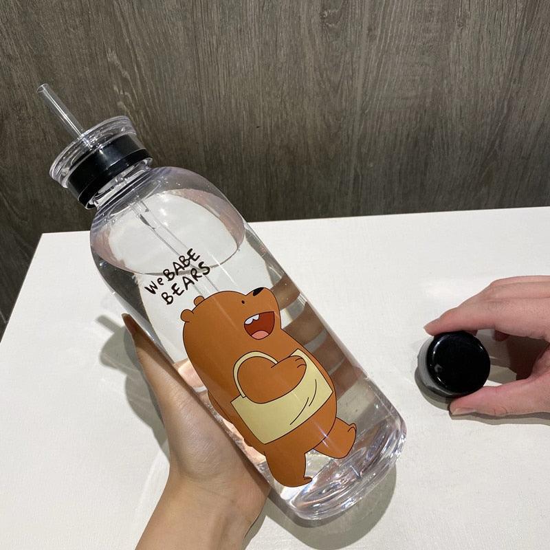 1000ml Water Bottles Cute Panda Bear Cup With Straw Transparent Cartoon Water Bottle Drinkware Frosted Cup Leak-proof  Plastic Straw Cartoon Frosted Leak Proof Panda Bear Pattern Transparent Water Cup Sports Drink Water Bottle