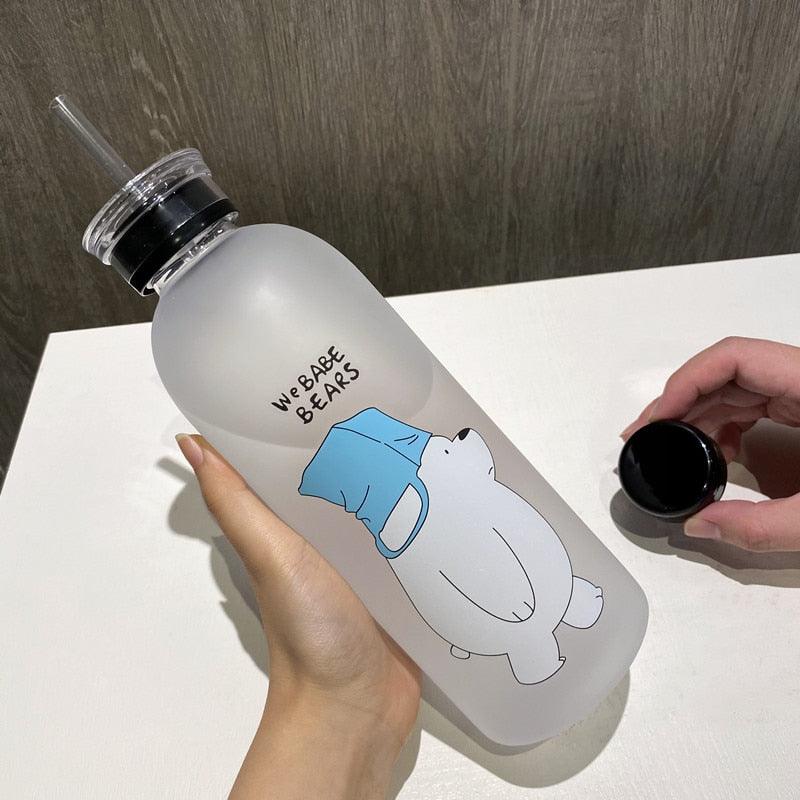 1000ml Water Bottles Cute Panda Bear Cup With Straw Transparent Cartoon Water Bottle Drinkware Frosted Cup Leak-proof  Plastic Straw Cartoon Frosted Leak Proof Panda Bear Pattern Transparent Water Cup Sports Drink Water Bottle