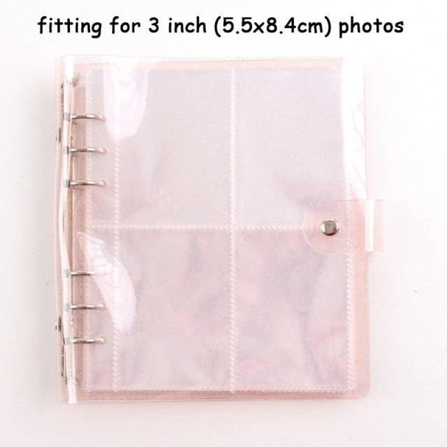 100/200 Pockets Photo Album 3/5 inches Mini Picture Case Name Card Storage Collect Book Photocard Shiny Clear 6-Ring Binder Cover Refillable Notebook Photo Album