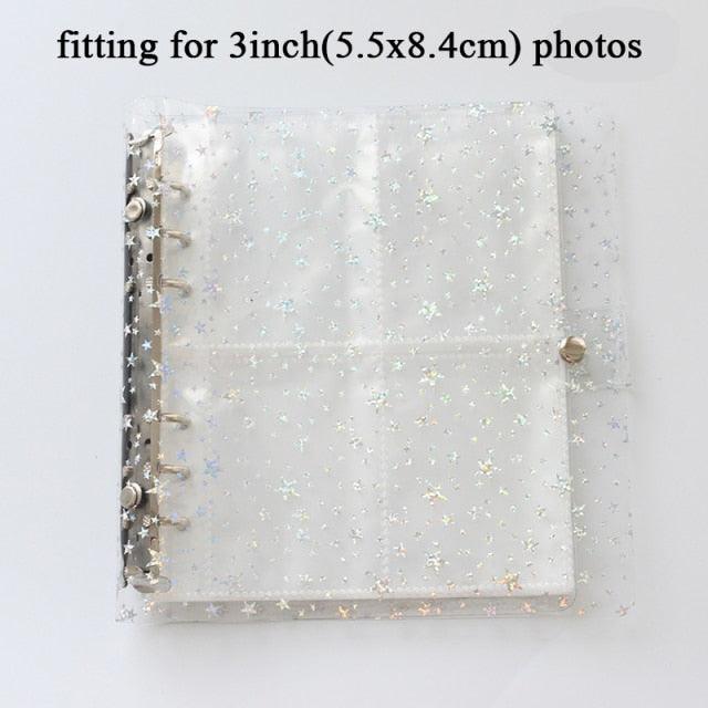 100/200 Pockets Photo Album 3/5 inches Mini Picture Case Name Card Storage Collect Book Photocard Shiny Clear 6-Ring Binder Cover Refillable Notebook Photo Album