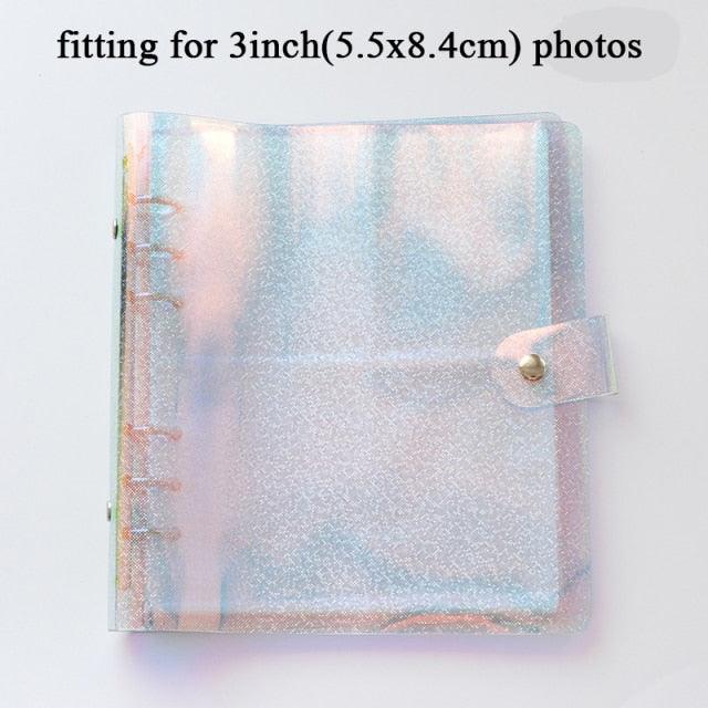 100/200 Pockets Photo Album 3/5 inches Mini Picture Case Name Card Storage Collect Book Photocard Shiny Clear 6-Ring Binder Cover Refillable Notebook Photo Album