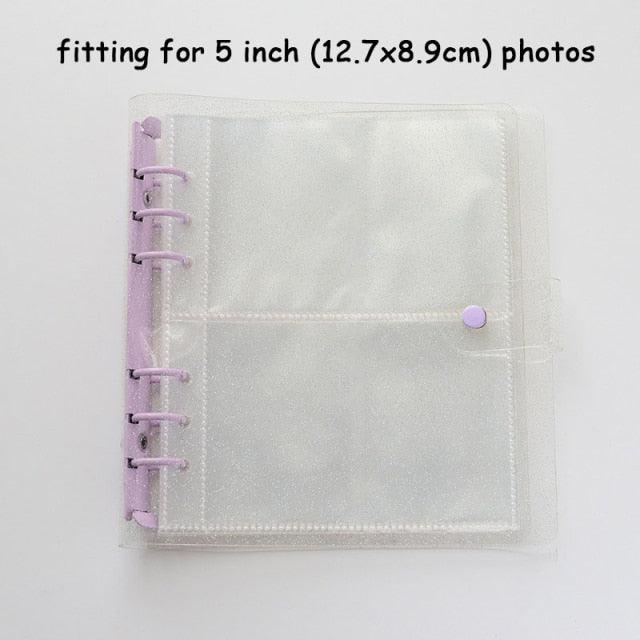 100/200 Pockets Photo Album 3/5 inches Mini Picture Case Name Card Storage Collect Book Photocard Shiny Clear 6-Ring Binder Cover Refillable Notebook Photo Album