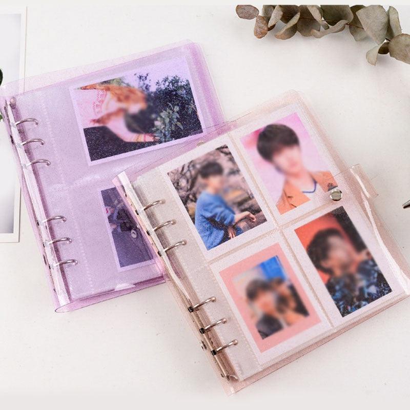 100/200 Pockets Photo Album 3/5 inches Mini Picture Case Name Card Storage Collect Book Photocard Shiny Clear 6-Ring Binder Cover Refillable Notebook Photo Album