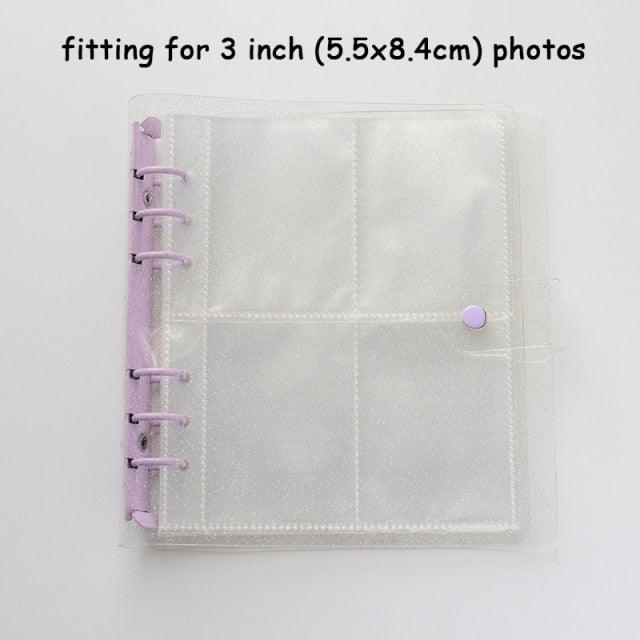 100/200 Pockets Photo Album 3/5 inches Mini Picture Case Name Card Storage Collect Book Photocard Shiny Clear 6-Ring Binder Cover Refillable Notebook Photo Album