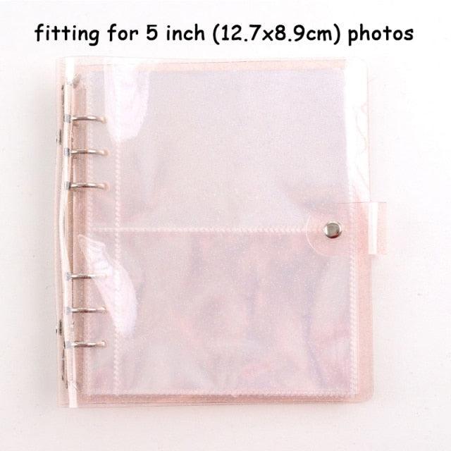 100/200 Pockets Photo Album 3/5 inches Mini Picture Case Name Card Storage Collect Book Photocard Shiny Clear 6-Ring Binder Cover Refillable Notebook Photo Album