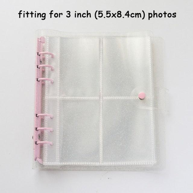 100/200 Pockets Photo Album 3/5 inches Mini Picture Case Name Card Storage Collect Book Photocard Shiny Clear 6-Ring Binder Cover Refillable Notebook Photo Album