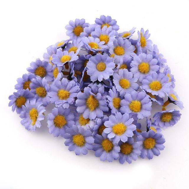 100PC/lot 2.5cm Mini Daisy Decorative Flower Artificial Silk Flowers Party Wedding Decoration Home Decor (without stem) Decoration Flowers Wall Heads for Home Wedding Decoration Wreath Accessories Craft Fake Flower