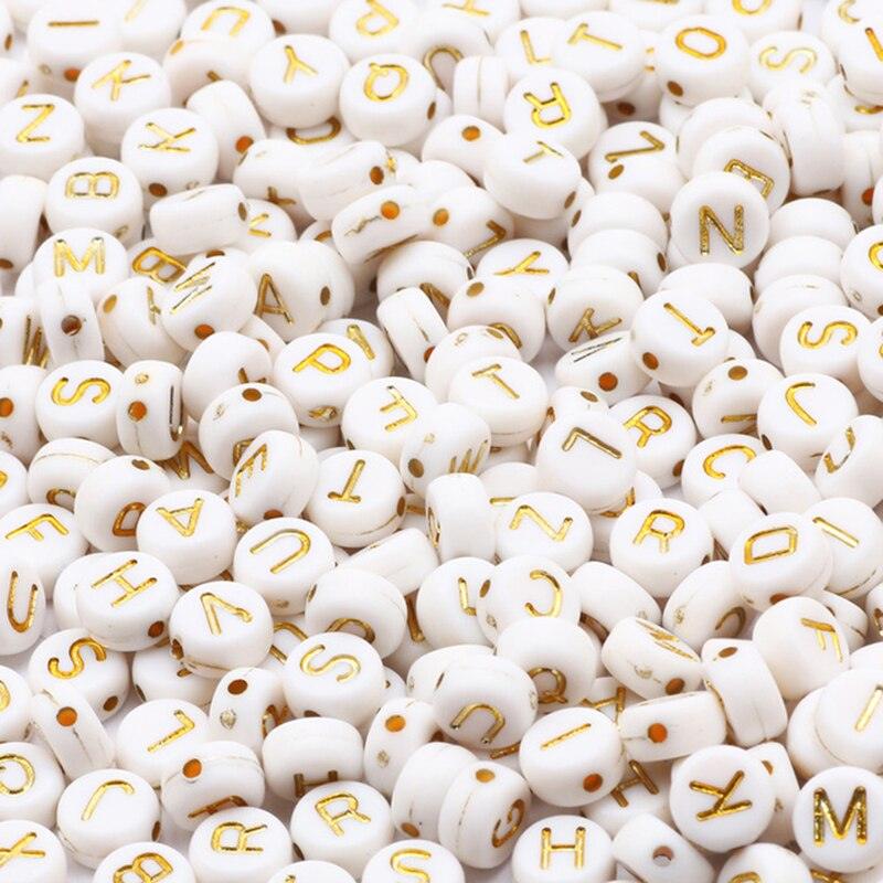 100Pcs Acrylic Flat Letter Beads Alphabet Round Smile Spacer Loose Bead For Jewelry Bracelet Charm Supplies Alphabet Beads 5 Styles White Black Gold Colour Letter Beads