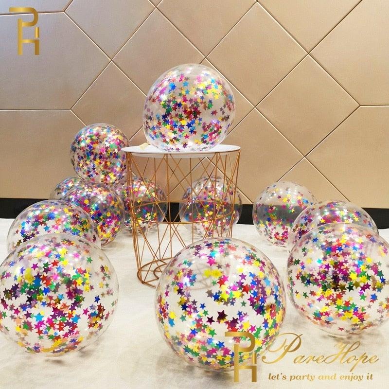 10/20 Star Metallic Confetti Latex Transparent 12inch Balloons For Baby Shower Birthday Party Wedding Decoration - STEVVEX Balloons - 10/20 pcs balloons, 90, anniversery balloons, attractive balloons, attractive party balloons, attractive white gold balloons, baby shower, baby shower balloons, balloon, balloons, birtday balloons, latex gold balloons, party balloons, transparent gold balloons - Stevvex.com