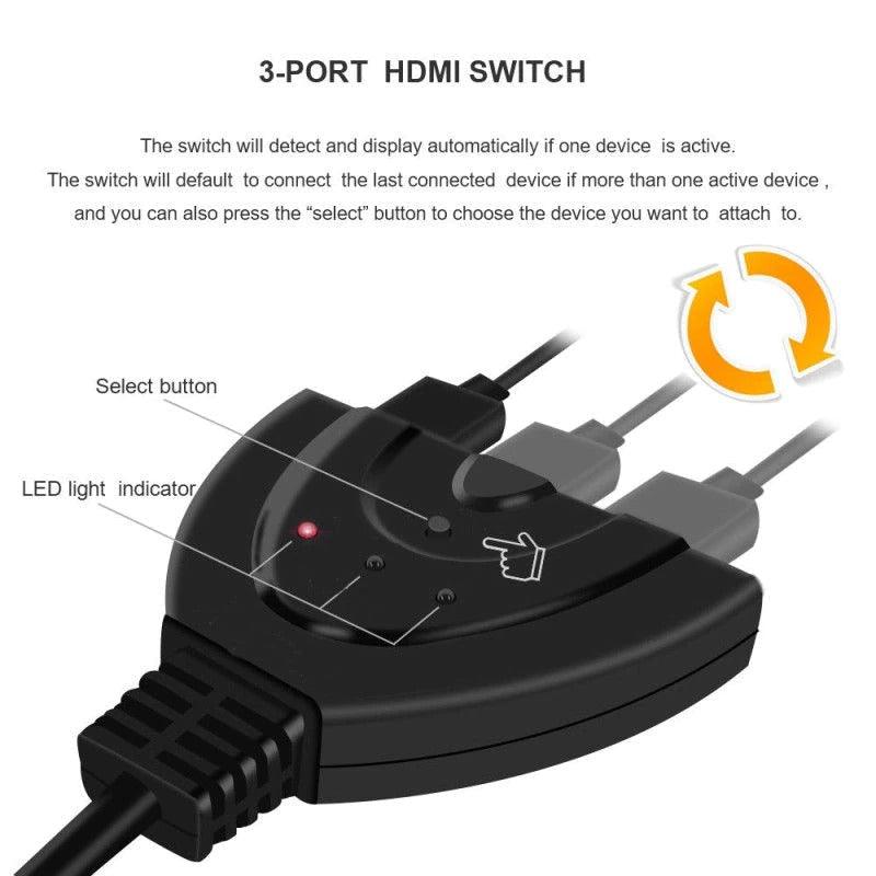 1080P HDMI 3 Ports HDMI Splitter Cable 4K 1080P HDMI Switcher 3 In 1 Out HDMI Splitter With High Speed Pigtail Cable HUB Adapter For Laptop HDTV Projector