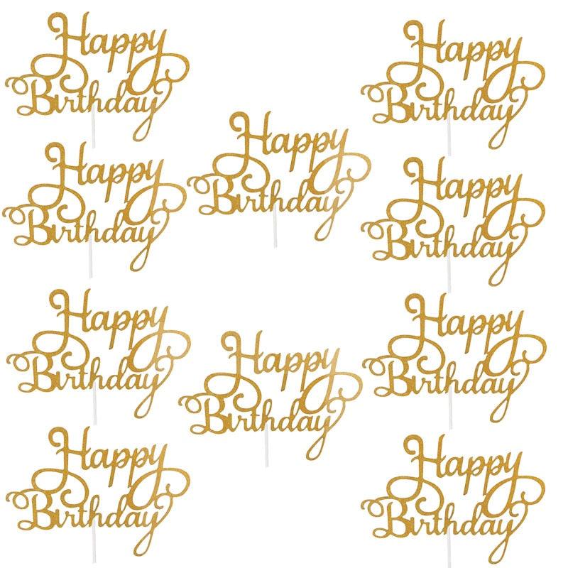 10pcs Glitter Happy Birthday Cake Topper Happy Birthday Cake Topper Happy Birthday Cupcake Topper Glitter Gold Decoration Bling Sparkle Decoration Sign Happy Birthday Cake Topper Girl Birthday Dessert Decor