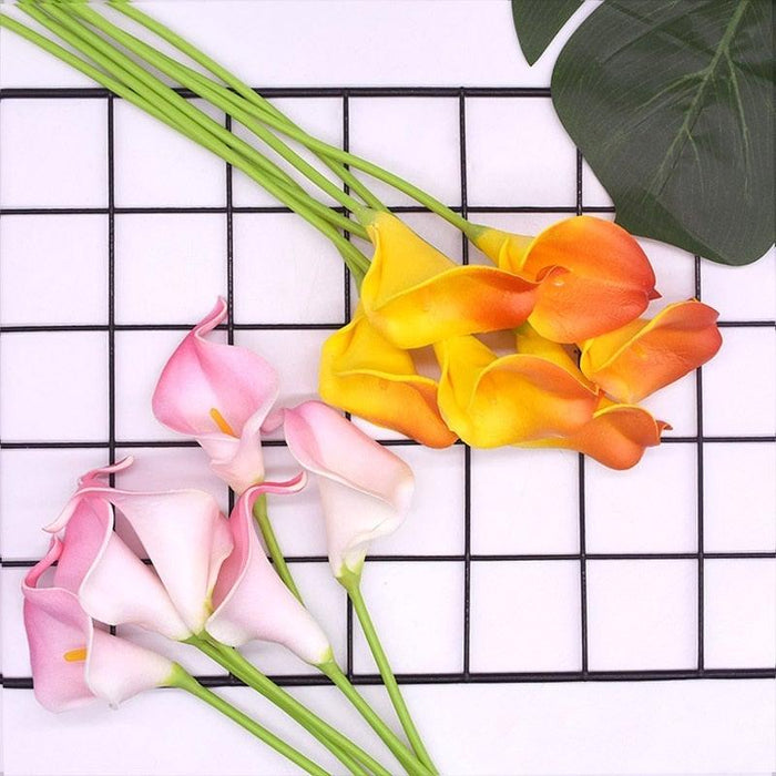 10Pcs High Quality Real Touch Calla Lily Artificial Flowers Bouquet For Wedding Bridal Home Kitchen Table Flower Decoration Home Decor