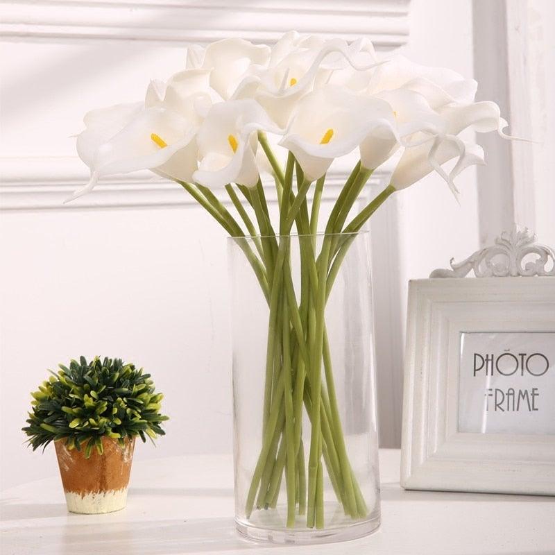 10Pcs High Quality Real Touch Calla Lily Artificial Flowers Bouquet For Wedding Bridal Home Kitchen Table Flower Decoration Home Decor