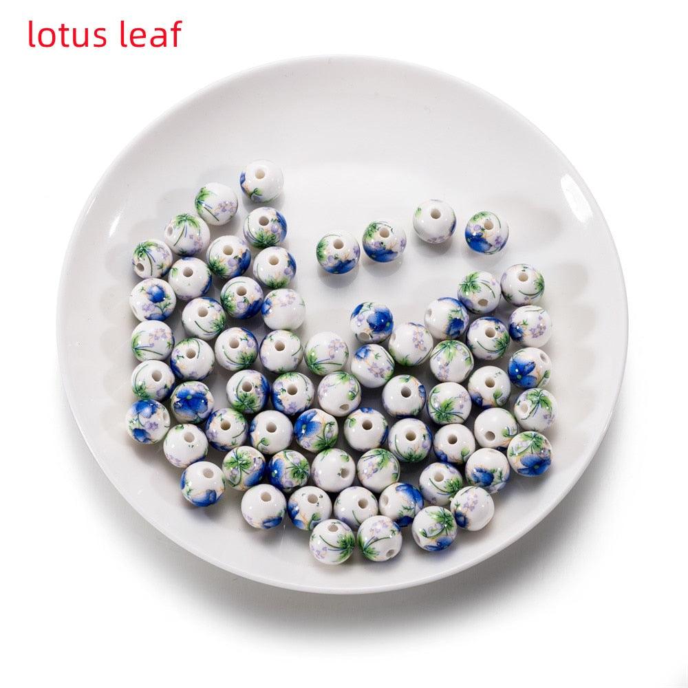 10Pcs/Lot 11mm Flower Patterns Round Ceramic Porcelain Spacer Loose Beads for Bracelet Earrings Jewelry Making Accessories Big Large Hole Ceramic Beads Flower Blue and White Porcelain Beads Jewelry Making