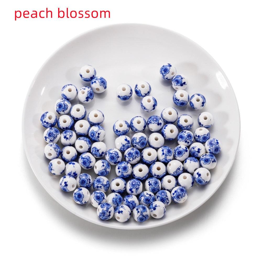 10Pcs/Lot 11mm Flower Patterns Round Ceramic Porcelain Spacer Loose Beads for Bracelet Earrings Jewelry Making Accessories Big Large Hole Ceramic Beads Flower Blue and White Porcelain Beads Jewelry Making