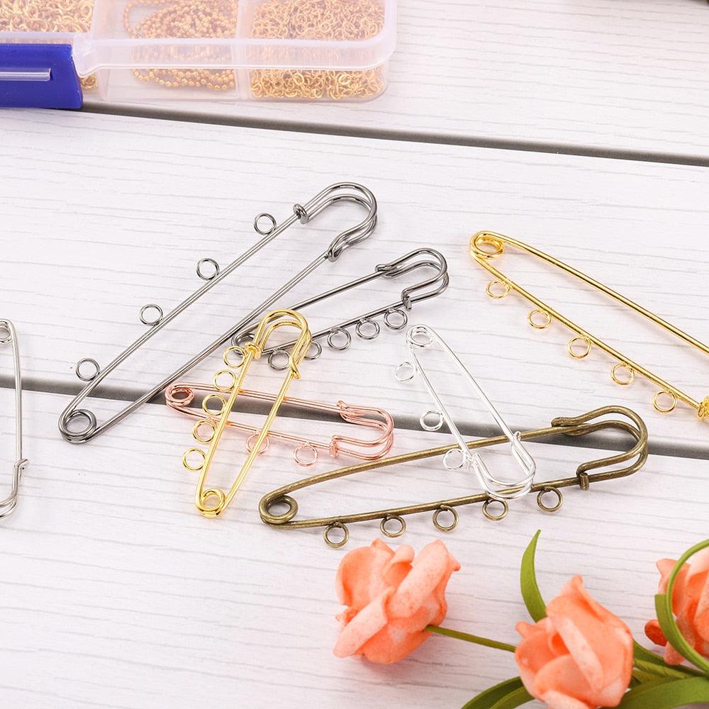 10pcs/lot Safety Pins Brooch Blank Base Brooch Pins 50/80/90mm Pins 3/5 Rings Jewelry Pin for Jewelry Making Women's Brooch Pins Pullover Scarf Clips Stainless Steel Heavy Duty Safety Pin