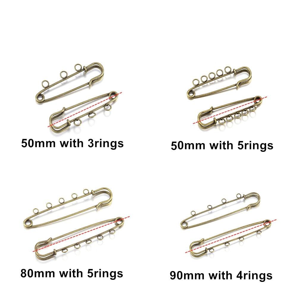 10pcs/lot Safety Pins Brooch Blank Base Brooch Pins 50/80/90mm Pins 3/5 Rings Jewelry Pin for Jewelry Making Women's Brooch Pins Pullover Scarf Clips Stainless Steel Heavy Duty Safety Pin