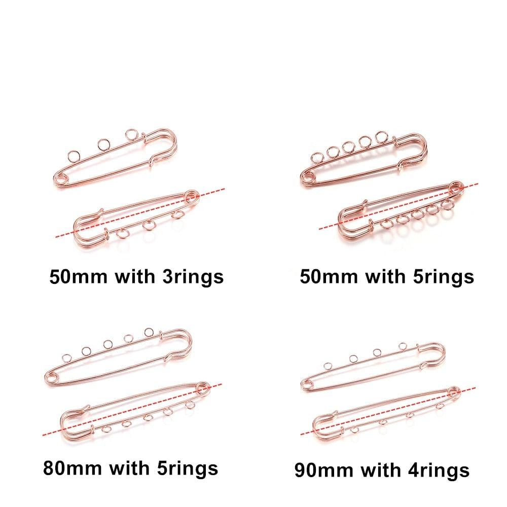 10pcs/lot Safety Pins Brooch Blank Base Brooch Pins 50/80/90mm Pins 3/5 Rings Jewelry Pin for Jewelry Making Women's Brooch Pins Pullover Scarf Clips Stainless Steel Heavy Duty Safety Pin