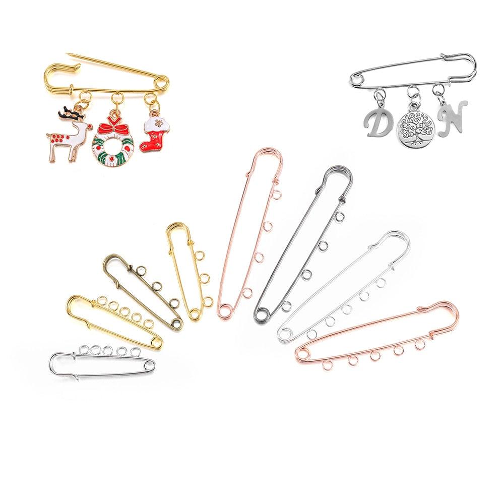 10pcs/lot Safety Pins Brooch Blank Base Brooch Pins 50/80/90mm Pins 3/5 Rings Jewelry Pin for Jewelry Making Women's Brooch Pins Pullover Scarf Clips Stainless Steel Heavy Duty Safety Pin