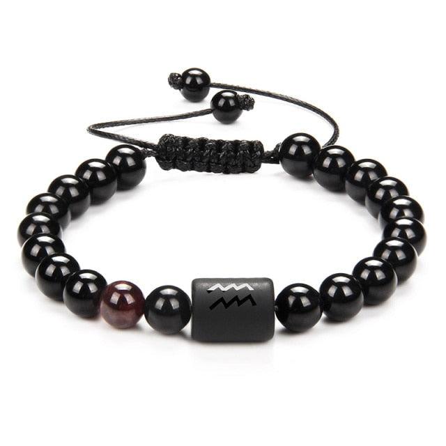 12 Couple Bracelet Black Stone Bracelets For Women Men Braided Bracelet Natural Stone Zodiac Star Sign Bracelet For Couple Natural Black Stone Bead Bracelet For Men Women