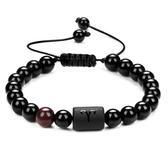 12 Couple Bracelet Black Stone Bracelets For Women Men Braided Bracelet Natural Stone Zodiac Star Sign Bracelet For Couple Natural Black Stone Bead Bracelet For Men Women