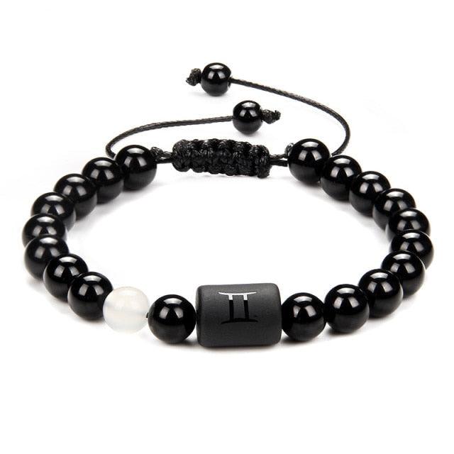 12 Couple Bracelet Black Stone Bracelets For Women Men Braided Bracelet Natural Stone Zodiac Star Sign Bracelet For Couple Natural Black Stone Bead Bracelet For Men Women