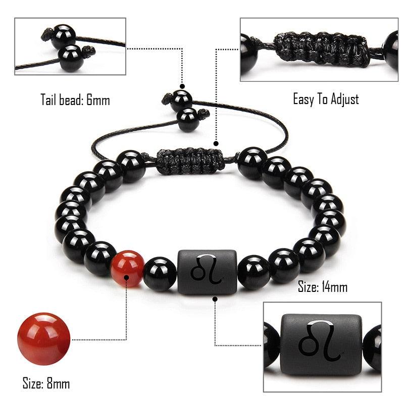 12 Couple Bracelet Black Stone Bracelets For Women Men Braided Bracelet Natural Stone Zodiac Star Sign Bracelet For Couple Natural Black Stone Bead Bracelet For Men Women