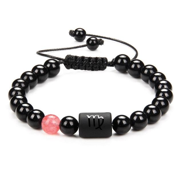 12 Couple Bracelet Black Stone Bracelets For Women Men Braided Bracelet Natural Stone Zodiac Star Sign Bracelet For Couple Natural Black Stone Bead Bracelet For Men Women