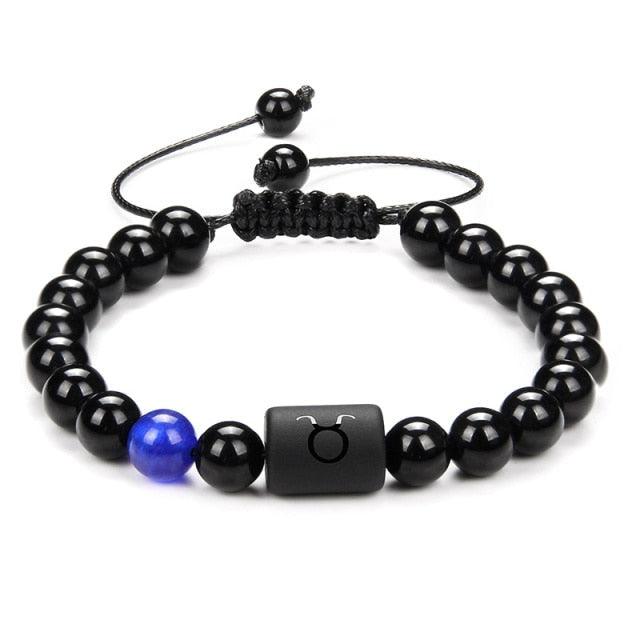 12 Couple Bracelet Black Stone Bracelets For Women Men Braided Bracelet Natural Stone Zodiac Star Sign Bracelet For Couple Natural Black Stone Bead Bracelet For Men Women